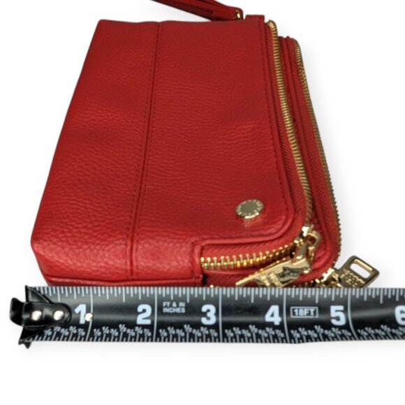 Steve Madden Red Faux Leather Gold Tone Accents 2 Zip Wristlet Wallet 8" x 5" - Picture 11 of 13